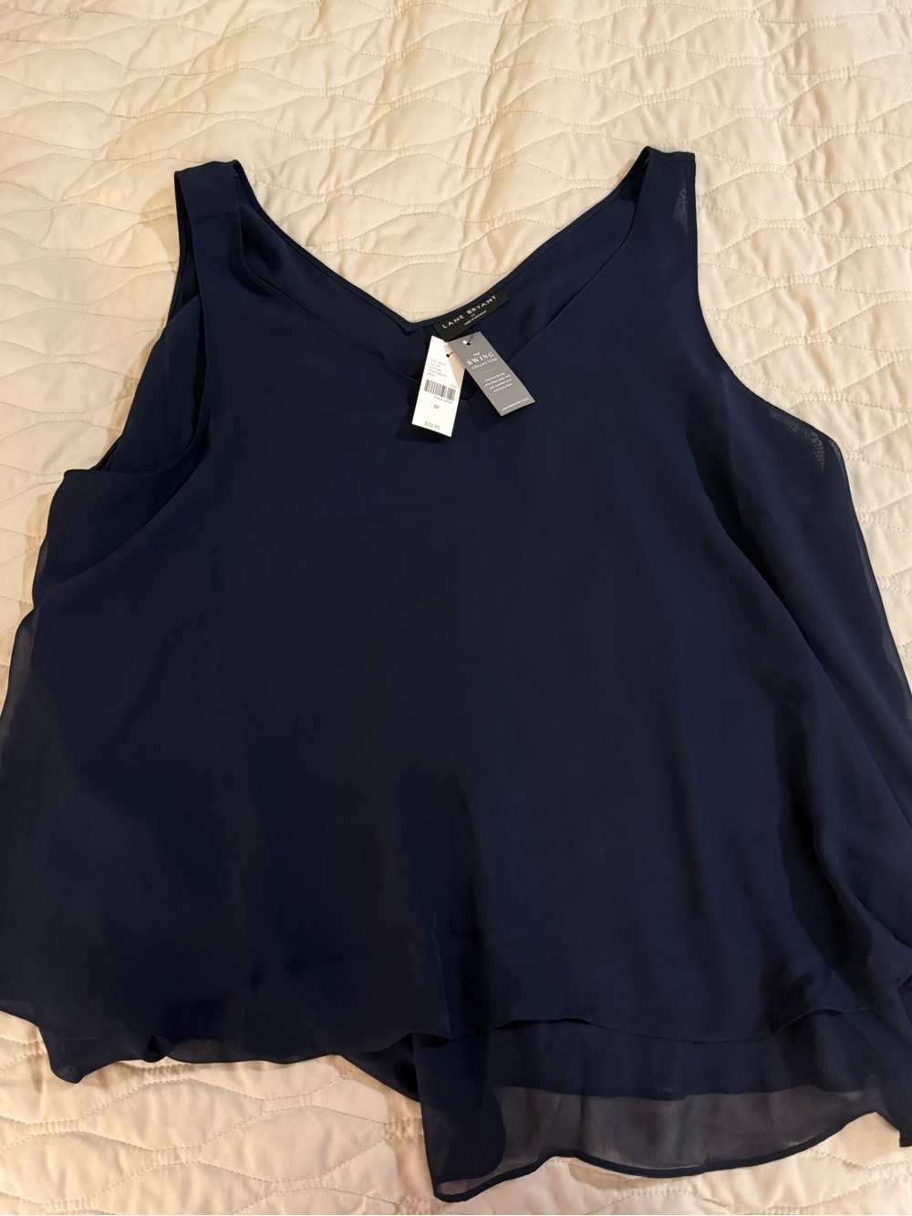 Lane Bryant Navy V-Neck Sleeveless Layered Tank